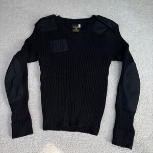 Men's Citadel Size 40 Virgin Wool Black Military Ribbed Elbow Patch Sweater